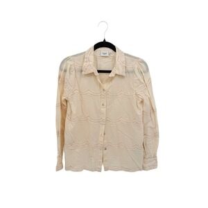 Saint Tropez Shirt Women XS Cream Eyelet Lace Scalloped Boho Blouse